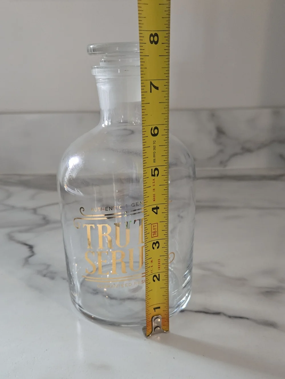 Clear Glass Apothecary Bottle with Gold 'Truth Serum' Lettering decanter